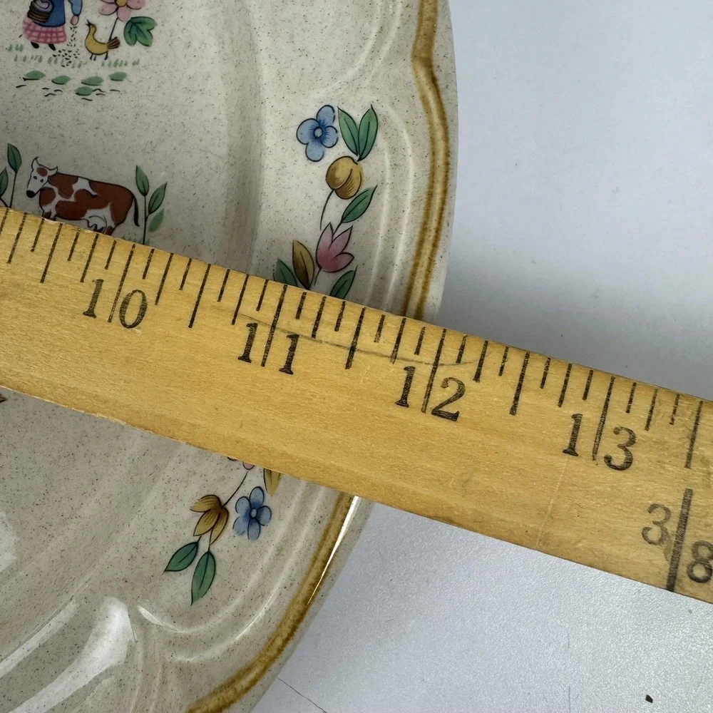 Vintage International China Heartland Chop Plate Large Beige Farm Scene Japan - Picture 9 of 10